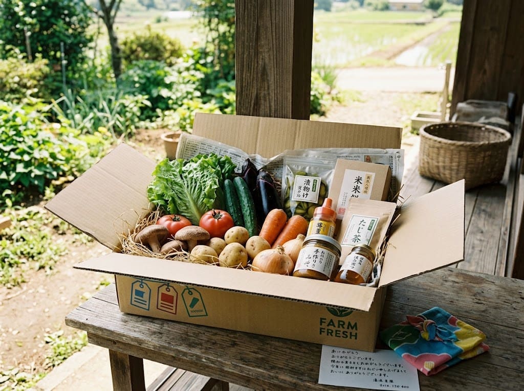 個人宅向けに野菜を箱詰めした産地直送の出荷箱